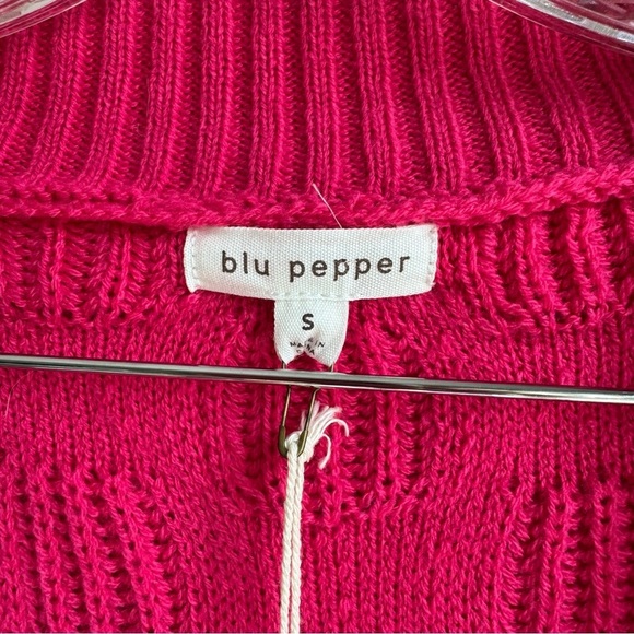 Blu Pepper Checkered Textured Knit Bright Pink Cardigan size S - Picture 7 of 8